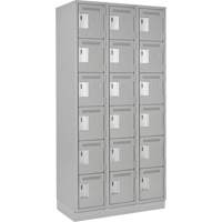 Clean Line Lockerette, 6 -tier, Bank of 3, 36" x 18" x 76", Steel, Grey, Rivet (Assembled) Equipex