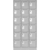 Clean Line Lockerette, 6 -tier, Bank of 3, 36" x 18" x 76", Steel, Grey, Rivet (Assembled) Equipex