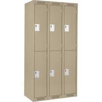 Clean Line Lockers, 2 -tier, Bank of 3, 36" x 18" x 72", Steel, Beige, Rivet (Assembled) Equipex