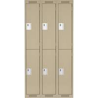 Clean Line Lockers, 2 -tier, Bank of 3, 36" x 18" x 72", Steel, Beige, Rivet (Assembled) Equipex