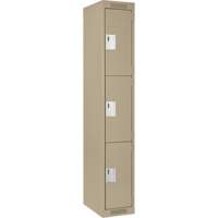 Clean Line Lockers, 3 -tier, 12" x 18" x 72", Steel, Beige, Rivet (Assembled) Equipex