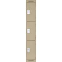 Clean Line Lockers, 3 -tier, 12" x 18" x 72", Steel, Beige, Rivet (Assembled) Equipex