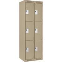 Clean Line Lockers, 3 -tier, Bank of 2, 24" x 18" x 72", Steel, Beige, Rivet (Assembled) Equipex