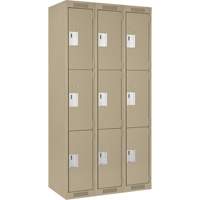 Clean Line Lockers, 3 -tier, Bank of 3, 36" x 18" x 72", Steel, Beige, Rivet (Assembled) Equipex