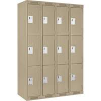 Clean Line Lockers, 3 -tier, Bank of 4, 48" x 18" x 72", Steel, Beige, Rivet (Assembled) Equipex