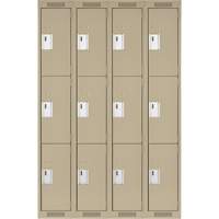 Clean Line Lockers, 3 -tier, Bank of 4, 48" x 18" x 72", Steel, Beige, Rivet (Assembled) Equipex