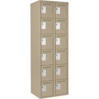 Clean Line Lockerette, 6 -tier, Bank of 2, 24" x 18" x 72", Steel, Beige, Rivet (Assembled) Equipex