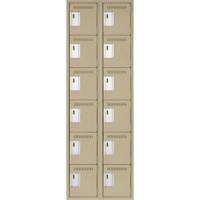 Clean Line Lockerette, 6 -tier, Bank of 2, 24" x 18" x 72", Steel, Beige, Rivet (Assembled) Equipex