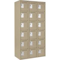 Clean Line Lockerette, 6 -tier, Bank of 3, 36" x 18" x 72", Steel, Beige, Rivet (Assembled) Equipex