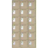 Clean Line Lockerette, 6 -tier, Bank of 3, 36" x 18" x 72", Steel, Beige, Rivet (Assembled) Equipex
