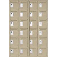 Clean Line Lockerette, 6 -tier, Bank of 4, 48" x 18" x 72", Steel, Beige, Rivet (Assembled) Equipex