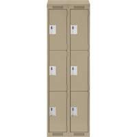 Clean Line Lockers, 3 -tier, Bank of 2, 24" x 18" x 78", Steel, Beige, Rivet (Assembled) Equipex
