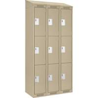 Clean Line Lockers, 3 -tier, Bank of 3, 36" x 18" x 78", Steel, Beige, Rivet (Assembled) Equipex