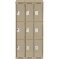 Clean Line Lockers, 3 -tier, Bank of 3, 36" x 18" x 78", Steel, Beige, Rivet (Assembled) Equipex