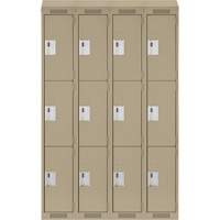 Clean Line Lockers, 3 -tier, Bank of 4, 48" x 18" x 78", Steel, Beige, Rivet (Assembled) Equipex