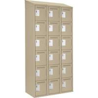 Clean Line Lockerette, 6 -tier, Bank of 3, 36" x 18" x 78", Steel, Beige, Rivet (Assembled) Equipex