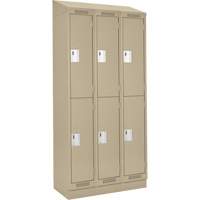 Clean Line Lockers, 2 -tier, Bank of 3, 36" x 18" x 82", Steel, Beige, Rivet (Assembled) Equipex