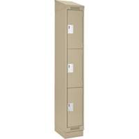 Clean Line Lockers, 3 -tier, 12" x 18" x 82", Steel, Beige, Rivet (Assembled) Equipex