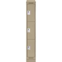 Clean Line Lockers, 3 -tier, 12" x 18" x 82", Steel, Beige, Rivet (Assembled) Equipex