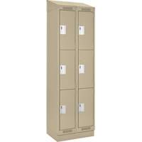 Clean Line Lockers, 3 -tier, Bank of 2, 24" x 18" x 82", Steel, Beige, Rivet (Assembled) Equipex