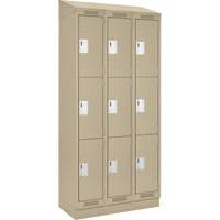 Clean Line Lockers, 3 -tier, Bank of 3, 36" x 18" x 82", Steel, Beige, Rivet (Assembled) Equipex