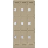 Clean Line Lockers, 3 -tier, Bank of 3, 36" x 18" x 82", Steel, Beige, Rivet (Assembled) Equipex