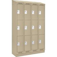 Clean Line Lockers, 3 -tier, Bank of 4, 48" x 18" x 82", Steel, Beige, Rivet (Assembled) Equipex