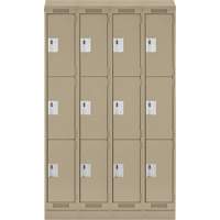 Clean Line Lockers, 3 -tier, Bank of 4, 48" x 18" x 82", Steel, Beige, Rivet (Assembled) Equipex