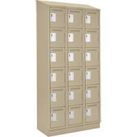 Clean Line Lockerette , 6 -tier, Bank of 3, 36" x 18" x 82", Steel, Beige, Rivet (Assembled) Equipex