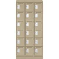 Clean Line Lockerette , 6 -tier, Bank of 3, 36" x 18" x 82", Steel, Beige, Rivet (Assembled) Equipex