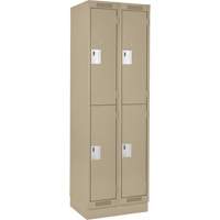 Clean Line Lockers, 2 -tier, Bank of 2, 24" x 18" x 76", Steel, Beige, Rivet (Assembled) Equipex