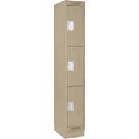 Clean Line Lockers, 3 -tier, 12" x 18" x 76", Steel, Beige, Rivet (Assembled) Equipex