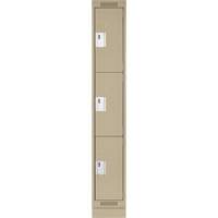 Clean Line Lockers, 3 -tier, 12" x 18" x 76", Steel, Beige, Rivet (Assembled) Equipex