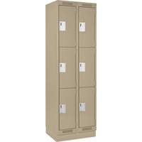 Clean Line Lockers, 3 -tier, Bank of 2, 24" x 18" x 76", Steel, Beige, Rivet (Assembled) Equipex