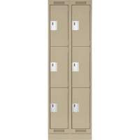 Clean Line Lockers, 3 -tier, Bank of 2, 24" x 18" x 76", Steel, Beige, Rivet (Assembled) Equipex