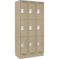 Clean Line Lockers, 3 -tier, Bank of 3, 36" x 18" x 76", Steel, Beige, Rivet (Assembled) Equipex