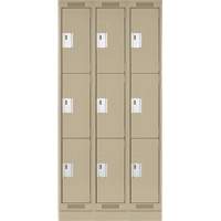 Clean Line Lockers, 3 -tier, Bank of 3, 36" x 18" x 76", Steel, Beige, Rivet (Assembled) Equipex