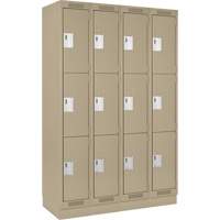 Clean Line Lockers, 3 -tier, Bank of 4, 48" x 18" x 76", Steel, Beige, Rivet (Assembled) Equipex