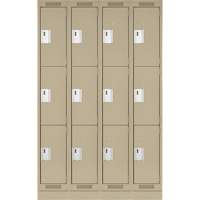 Clean Line Lockers, 3 -tier, Bank of 4, 48" x 18" x 76", Steel, Beige, Rivet (Assembled) Equipex