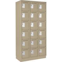 Clean Line Lockerette, 6 -tier, Bank of 3, 36" x 18" x 76", Steel, Beige, Rivet (Assembled) Equipex