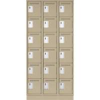 Clean Line Lockerette, 6 -tier, Bank of 3, 36" x 18" x 76", Steel, Beige, Rivet (Assembled) Equipex