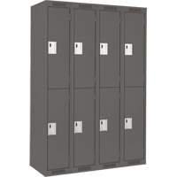 Casiers Clean Line, 2 niveaux, Bloc de 4, 48" x 18" x 72", Acier, Charbon, Rivet (assembl&eacute;) Equipex