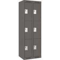 Clean Line Lockers, 3 -tier, Bank of 2, 24" x 18" x 72", Steel, Charcoal, Rivet (Assembled) Equipex