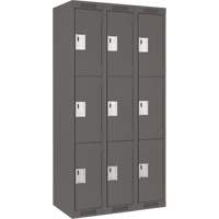 Clean Line Lockers, 3 -tier, Bank of 3, 36" x 18" x 72", Steel, Charcoal, Rivet (Assembled) Equipex