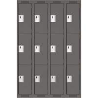 Clean Line Lockers, 3 -tier, Bank of 4, 48" x 18" x 72", Steel, Charcoal, Rivet (Assembled) Equipex