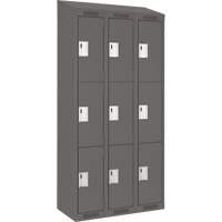 Clean Line Lockers, 3 -tier, Bank of 3, 36" x 18" x 78", Steel, Charcoal, Rivet (Assembled) Equipex