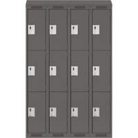 Clean Line Lockers, 3 -tier, Bank of 4, 48" x 18" x 78", Steel, Charcoal, Rivet (Assembled) Equipex