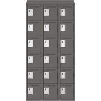Clean Line Lockerette, 6 -tier, Bank of 3, 36" x 18" x 78", Steel, Charcoal, Rivet (Assembled) Equipex