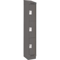 Clean Line Lockers, 3 -tier, 12" x 18" x 82", Steel, Charcoal, Rivet (Assembled) Equipex