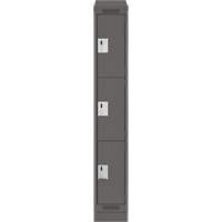 Clean Line Lockers, 3 -tier, 12" x 18" x 82", Steel, Charcoal, Rivet (Assembled) Equipex